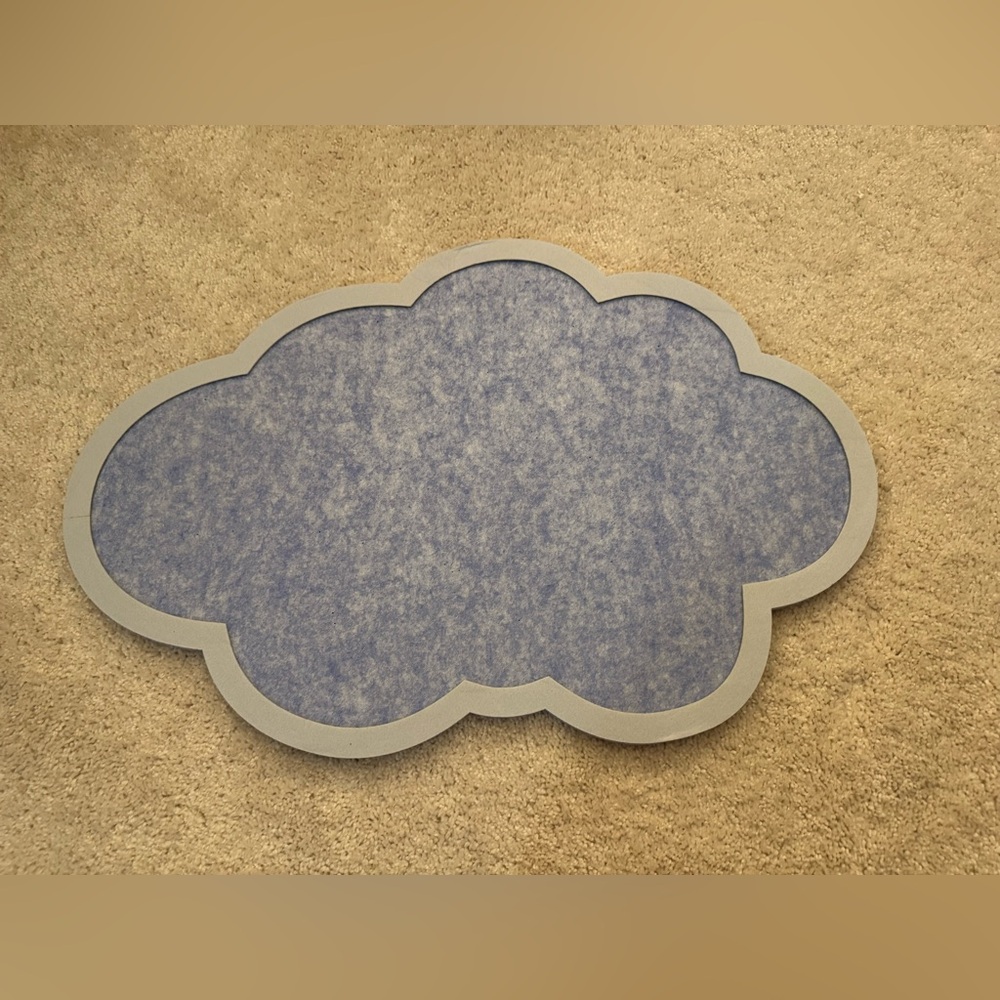Cloud Feltboard. Blue Inside, Frame Lighter Blue. 24 x 16”